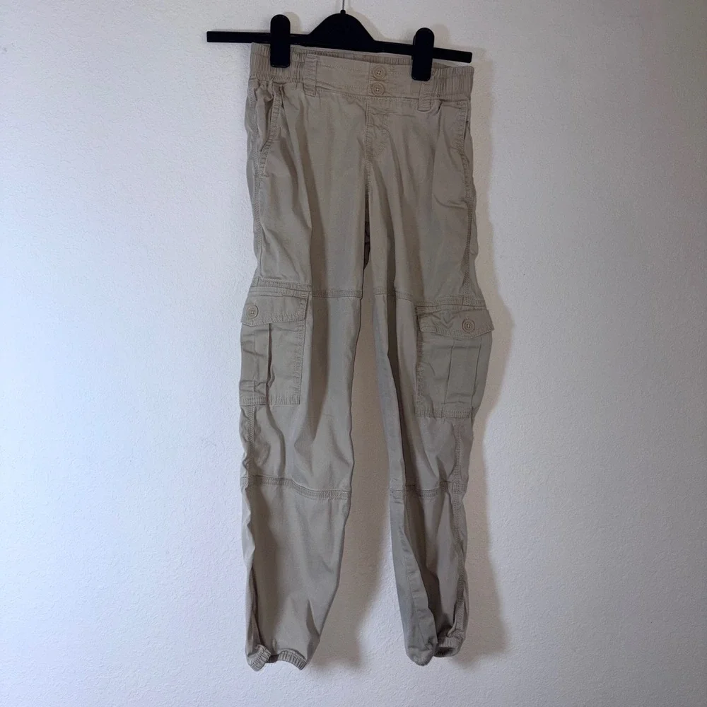 Abercrombie Kids Cargo Jogger Pants age 11 / 12 Tan  Elastic Waist Utility